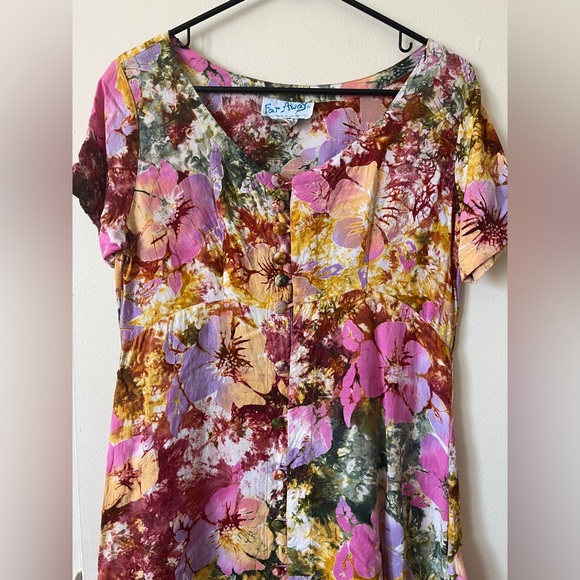 Vintage 90s Floral/Tie Dye Lightweight Button-Up Dress - Picture 2 of 5